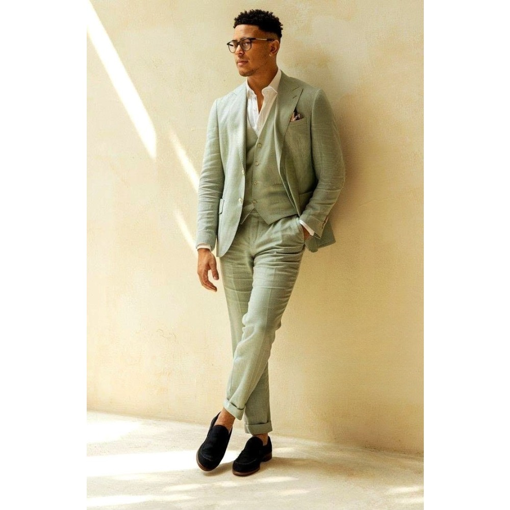 Men Formal Wear Green - Completo da Sposo in Lino Verde