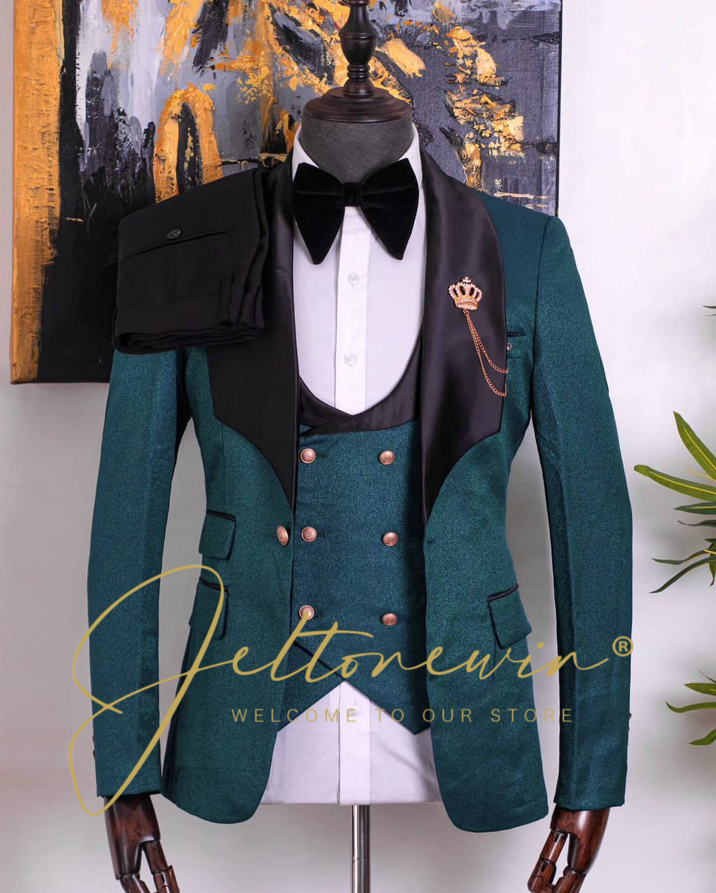 Men Formal Wear Green - Completo da smoking verde in tre
