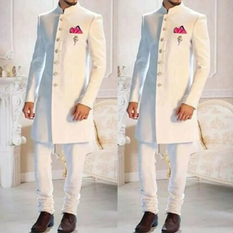 Men'S Formal Ethnic Wear - Fashion Design White Stand Collar monopetto