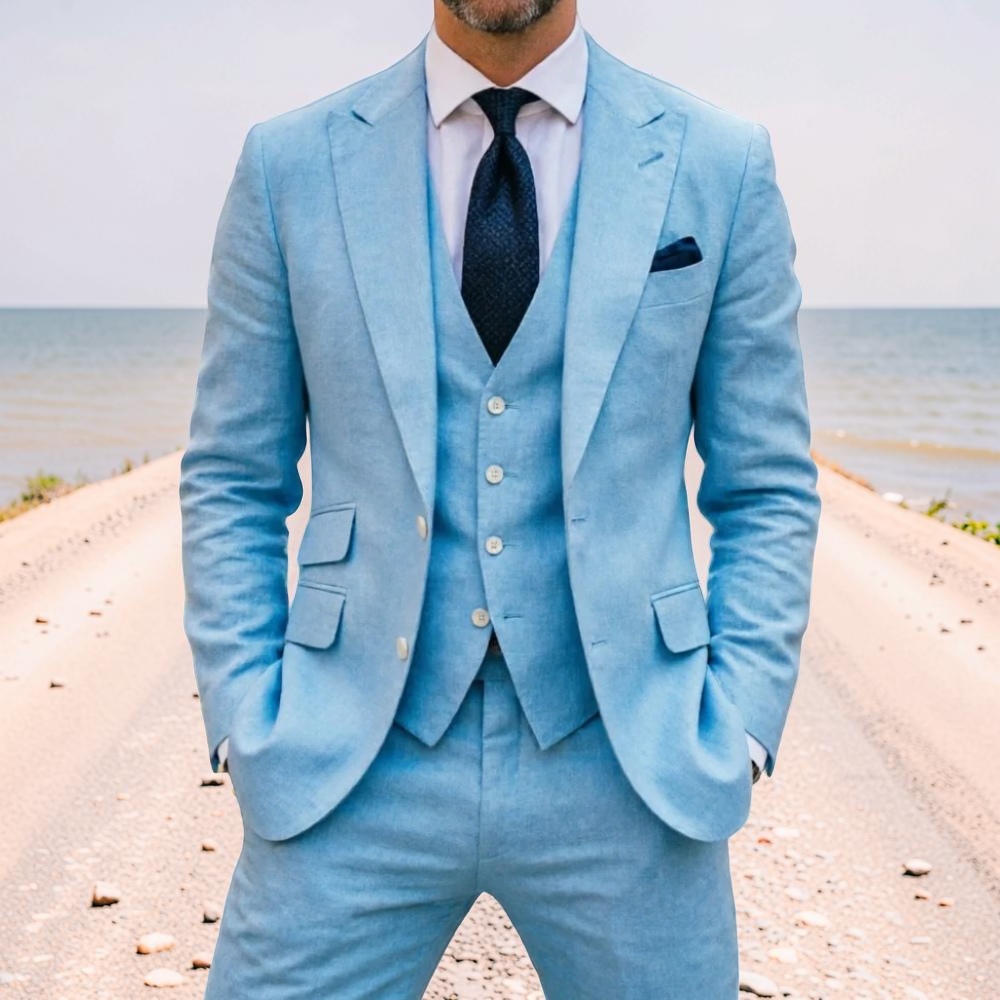 Men Formal Wear In Summer - Completo da Uomo in Lino Blu
